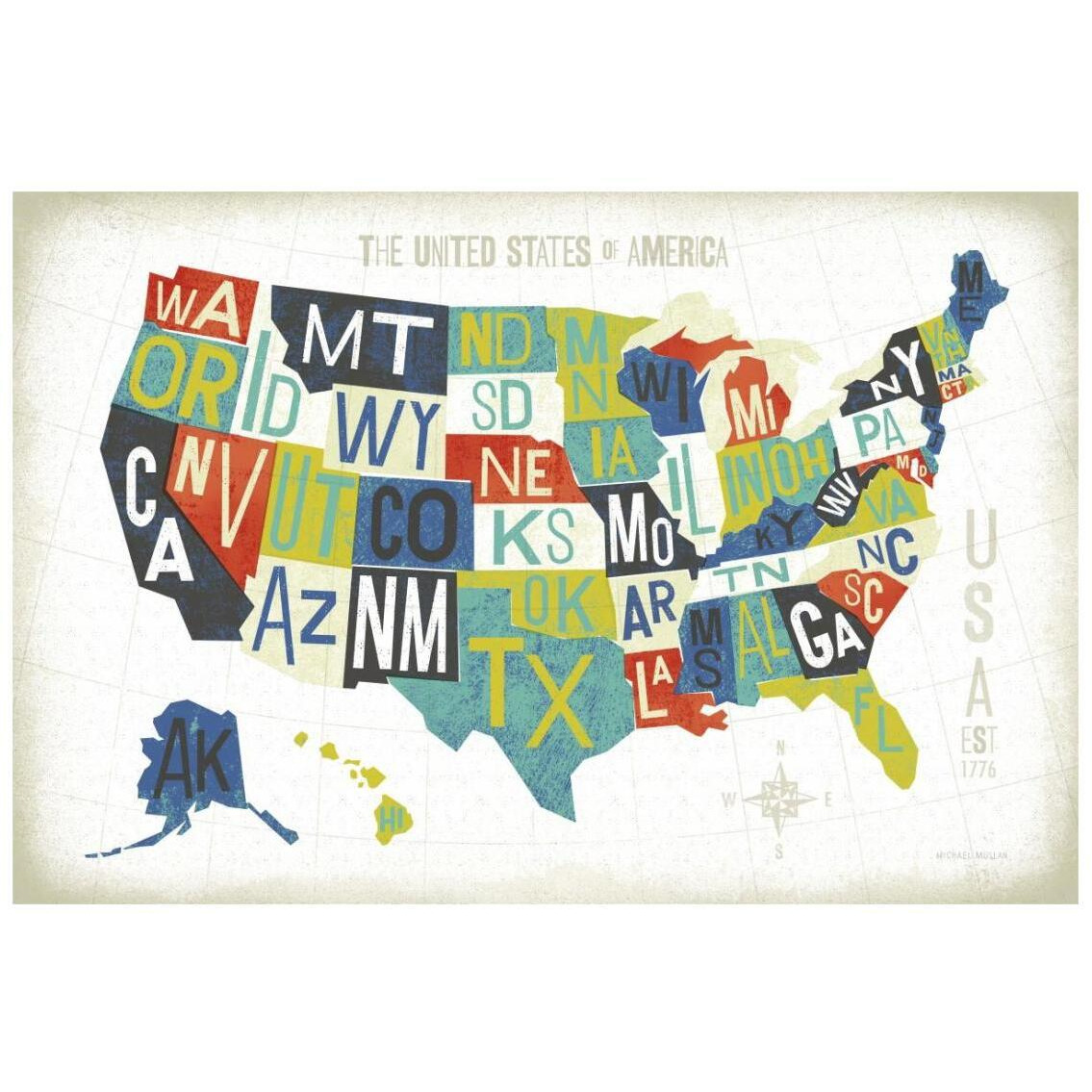 Letterpress USA Map -Paper Art-26&quotx18"