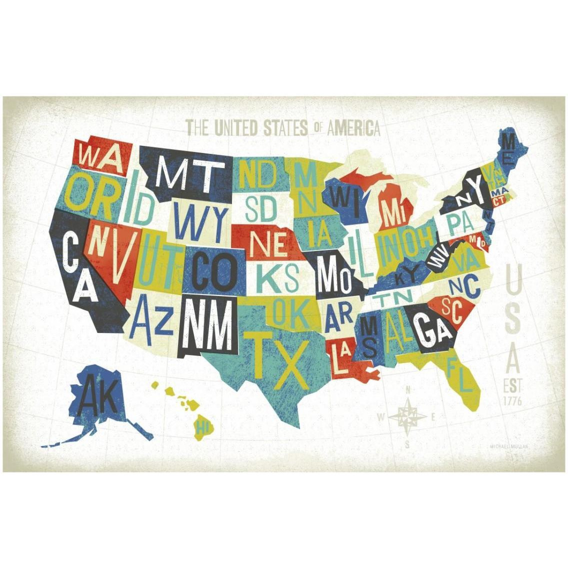 Letterpress USA Map -Paper Art-32&quotx22"