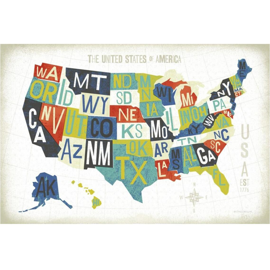Letterpress USA Map -Paper Art-38&quotx26"