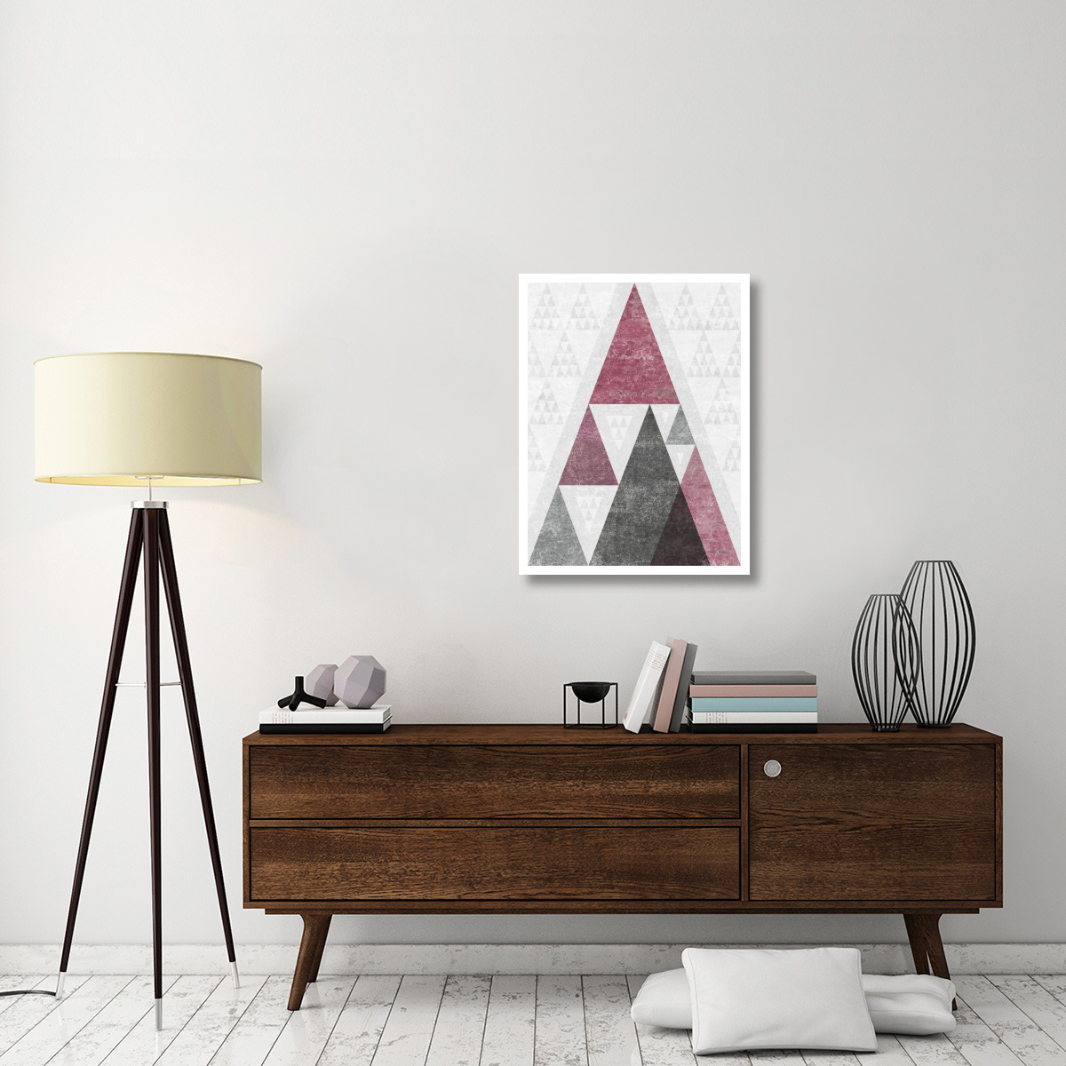 Mod Triangles III Soft Pink -Paper Art-26&quotx34"