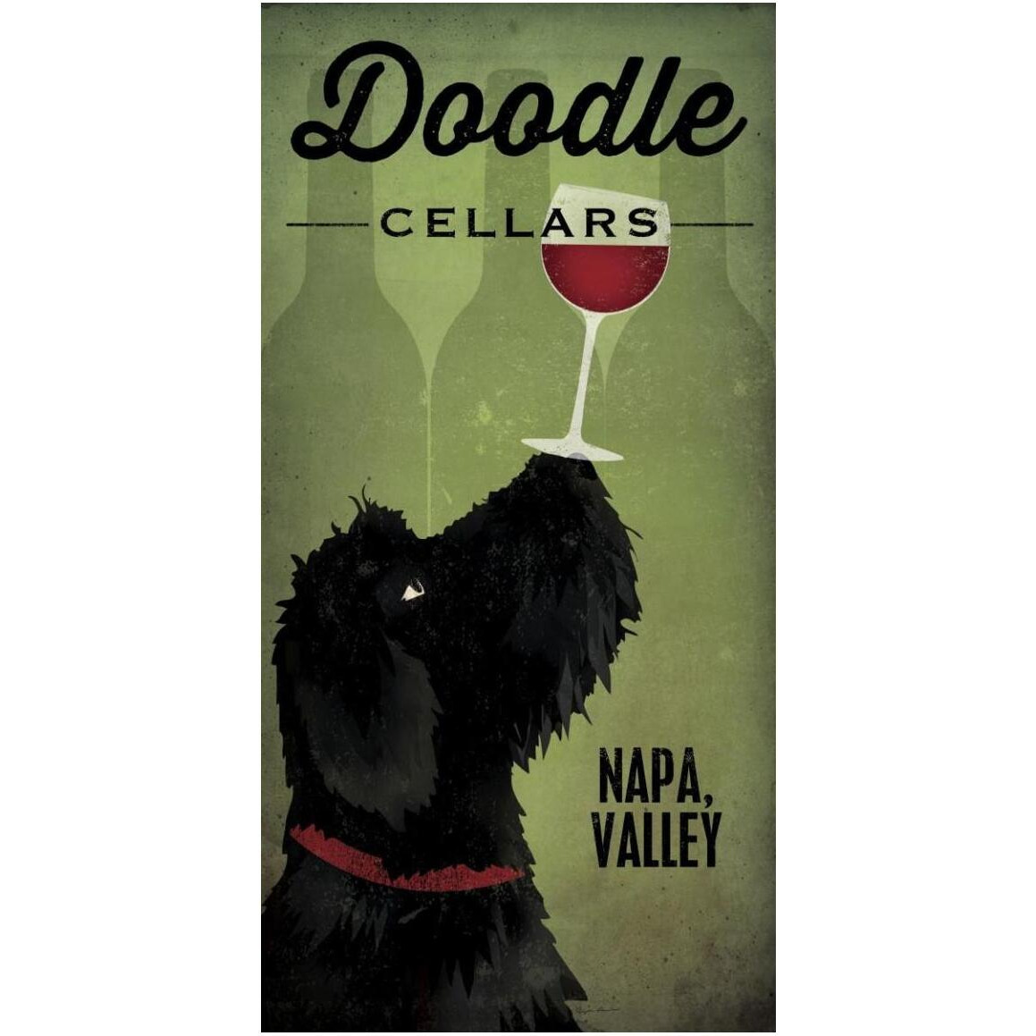 Doodle Wine II Black Dog -Paper Art-26&quotx50"
