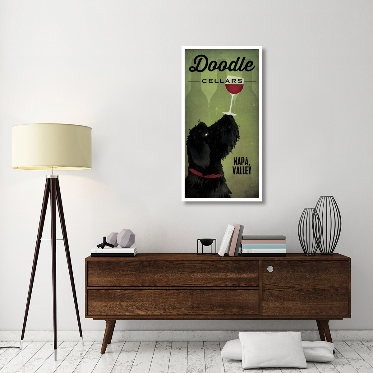 Doodle Wine II Black Dog -Paper Art-26&quotx50"