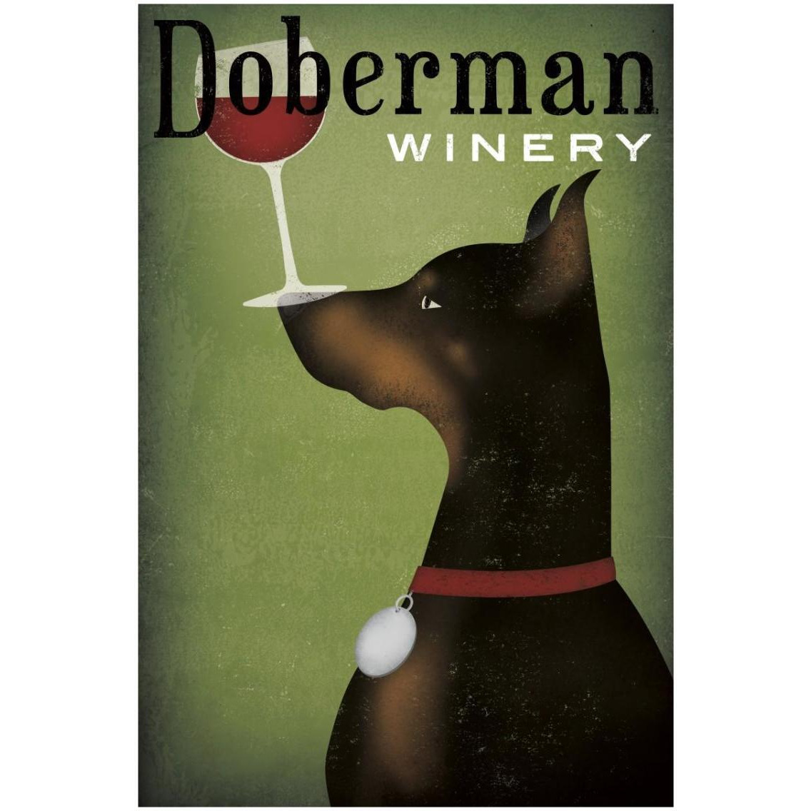 Single Doberman Winery -Paper Art-22&quotx32"