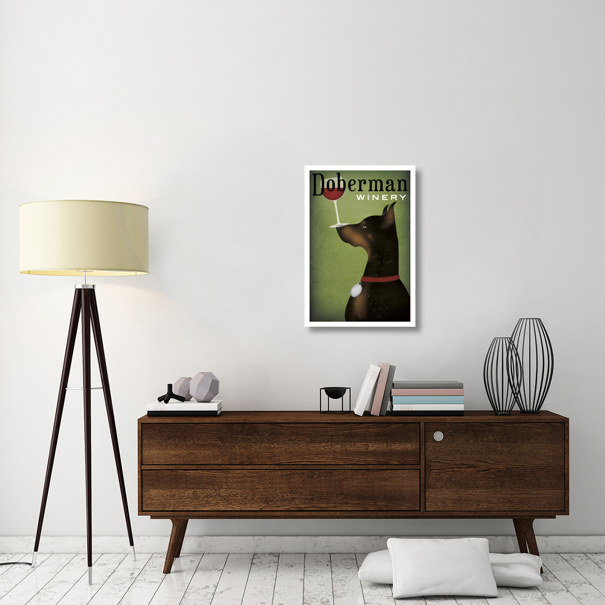 Single Doberman Winery -Paper Art-22&quotx32"