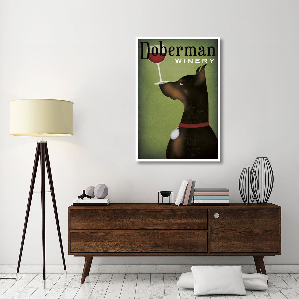 Single Doberman Winery -Paper Art-34&quotx50"