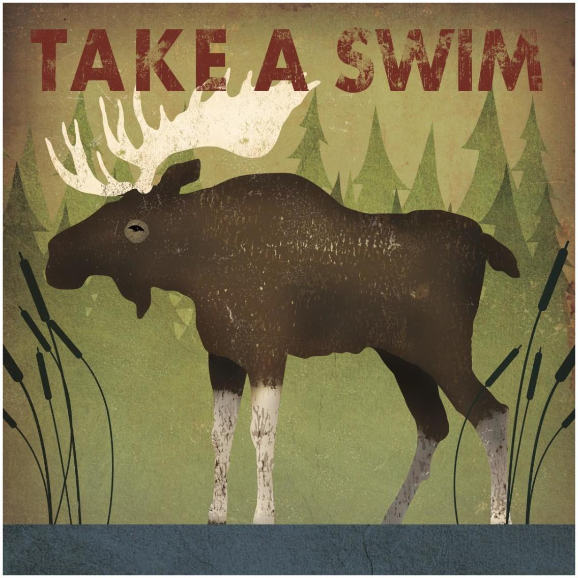 Take a Swim Moose -Paper Art-32&quotx32"