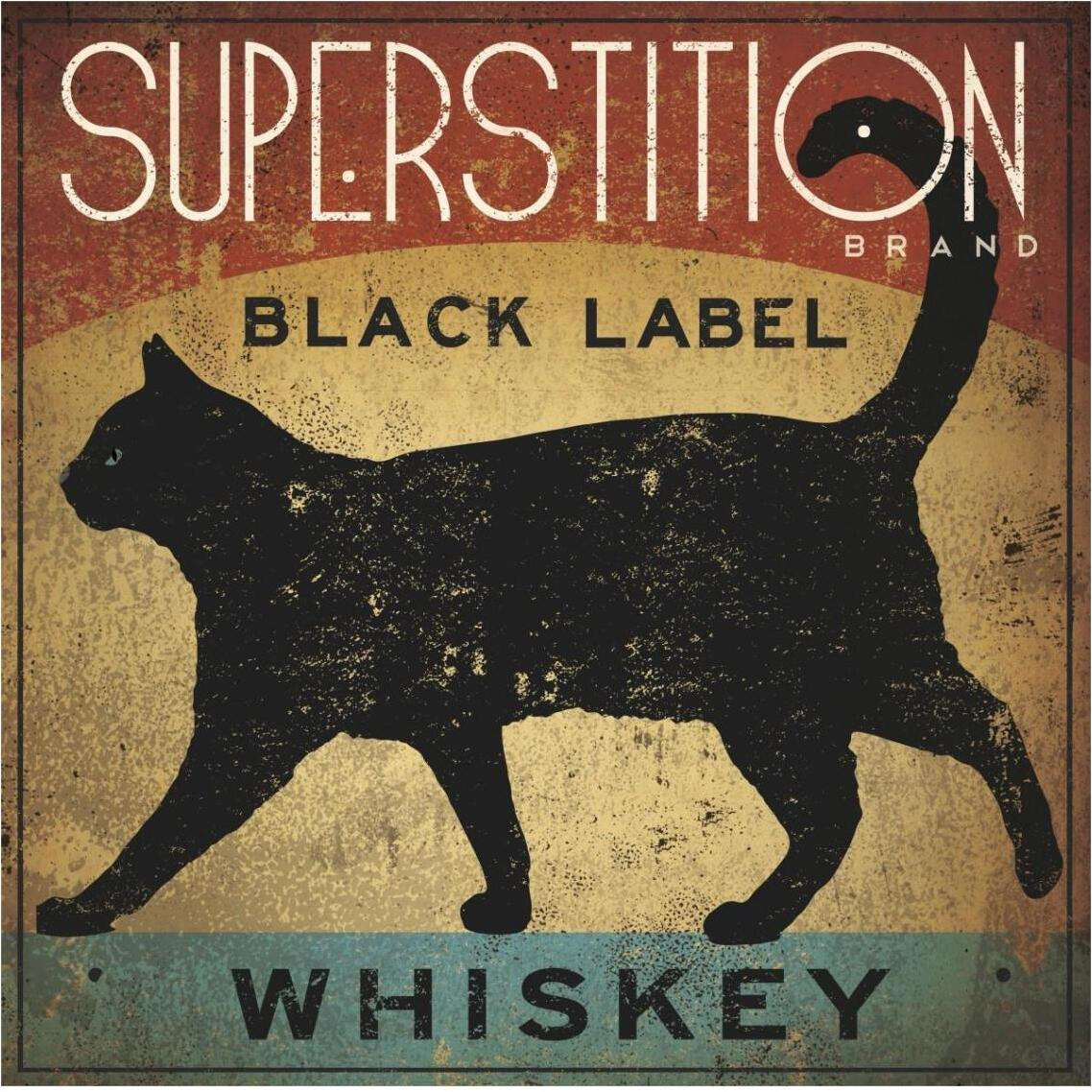 Superstition Black Label Whiskey Cat -Paper Art-38&quotx38"