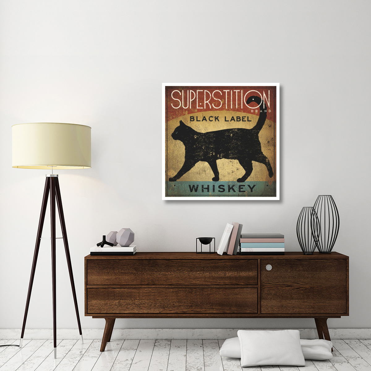 Superstition Black Label Whiskey Cat -Paper Art-38&quotx38"