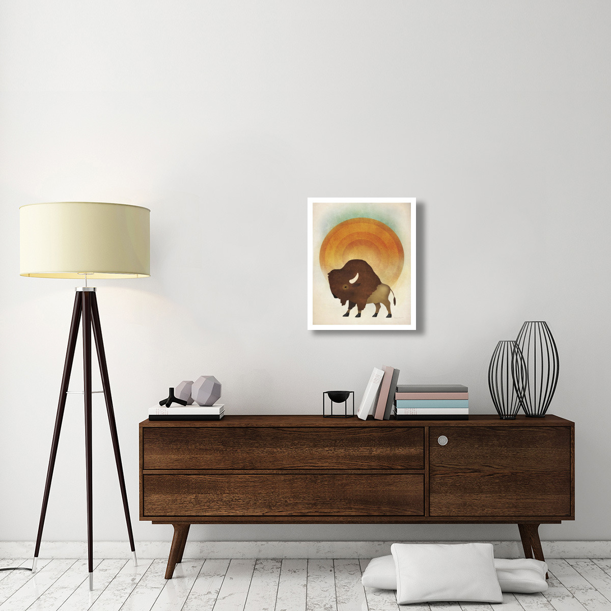 Blazing Sun Bison -Paper Art-22&quotx26"