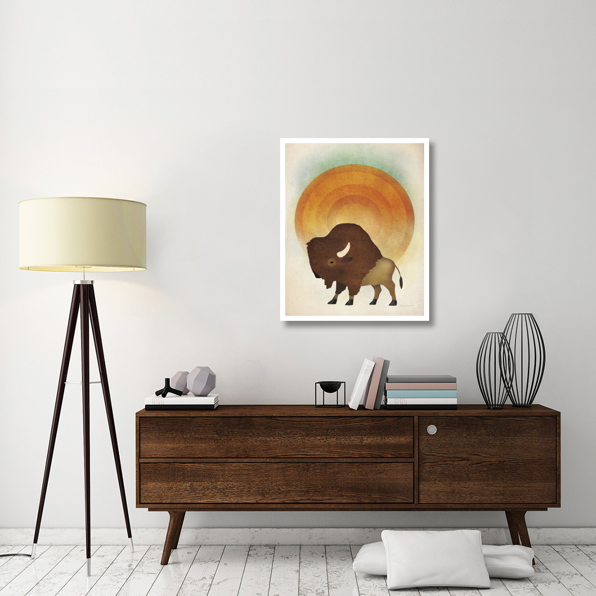 Blazing Sun Bison -Paper Art-30&quotx37"