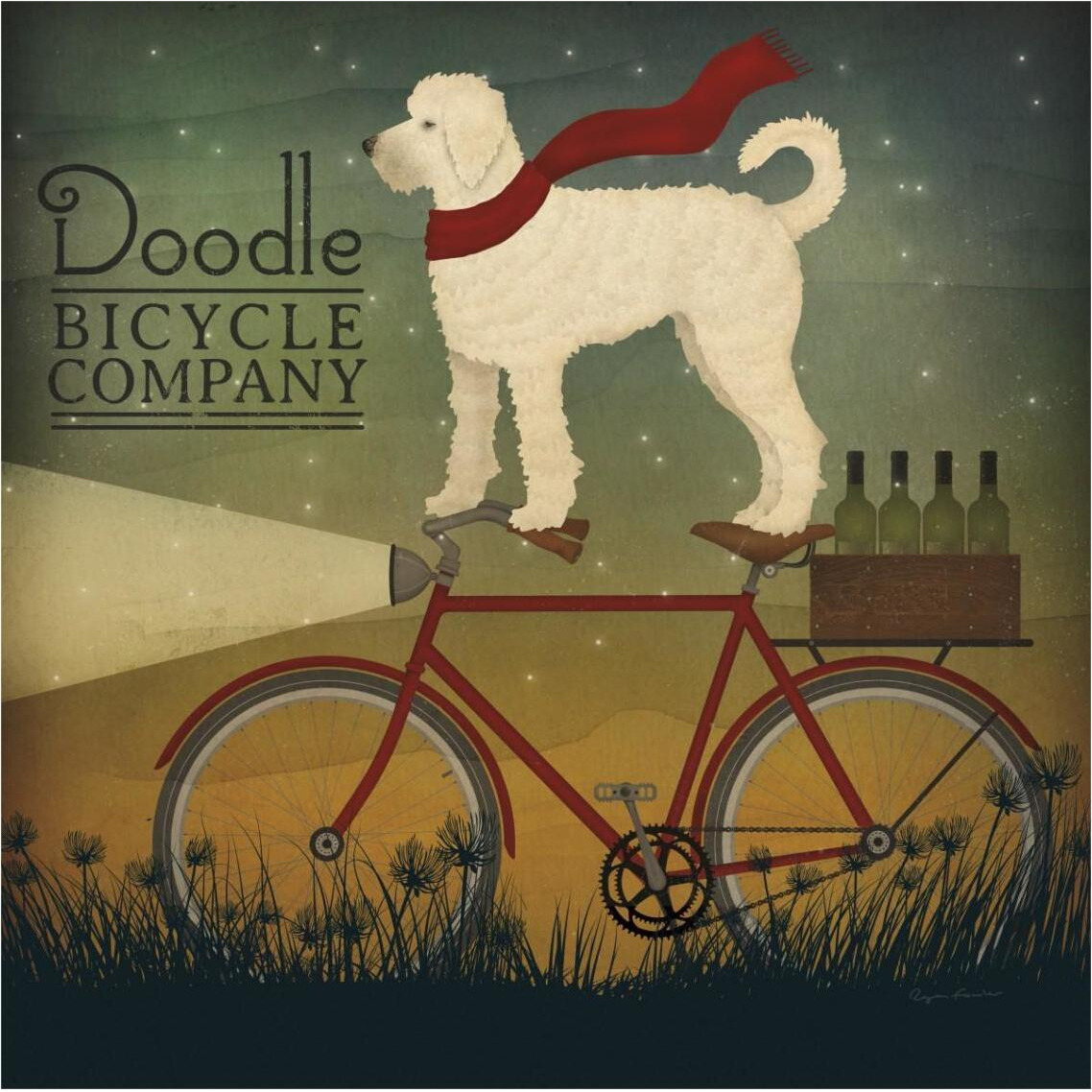 White Doodle on Bike Summer -Paper Art-38&quotx38"