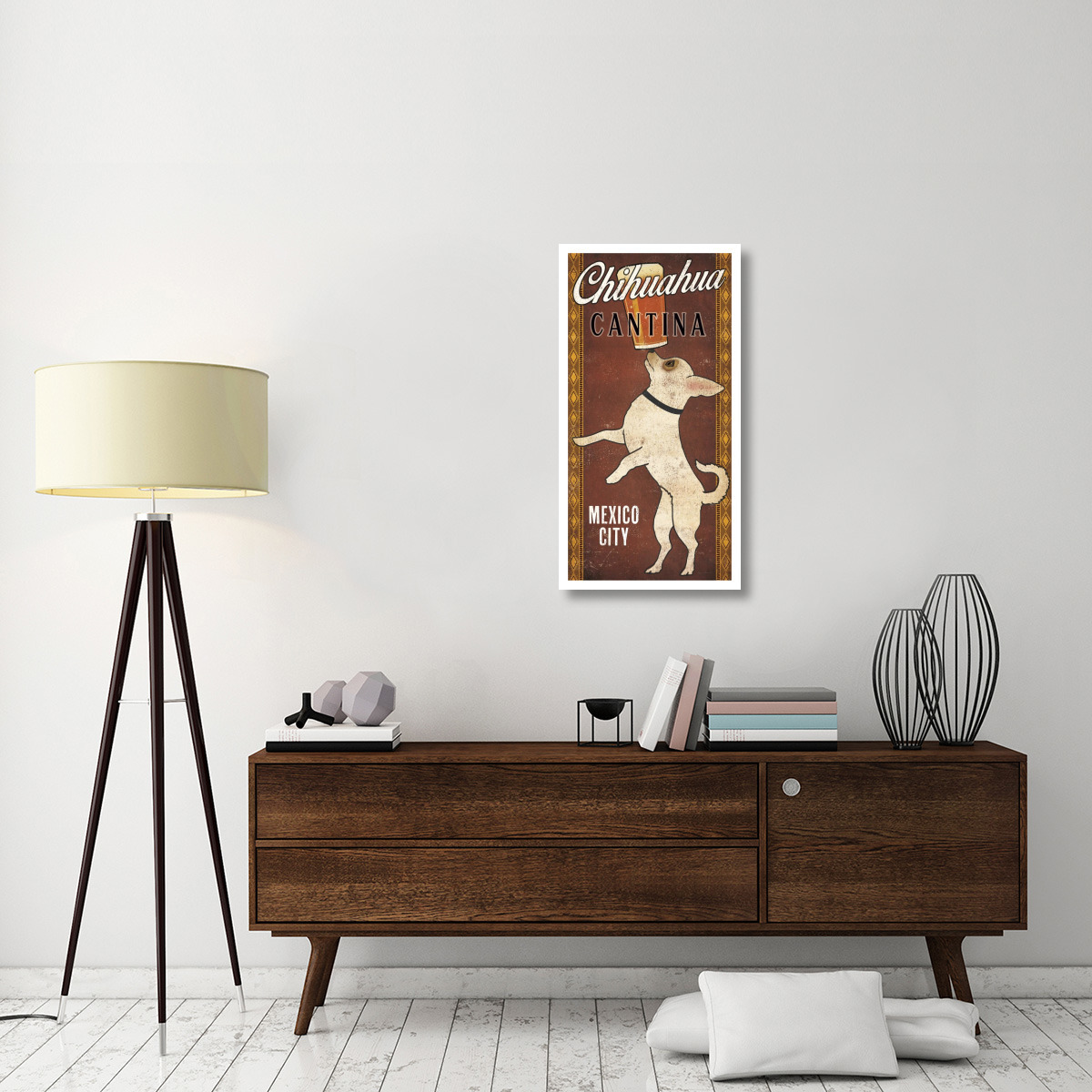 White Chihuahua on Red -Paper Art-20&quotx38"