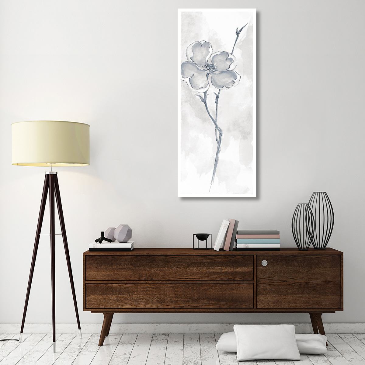 Solitary Dogwood II Gray -Paper Art-26&quotx62"