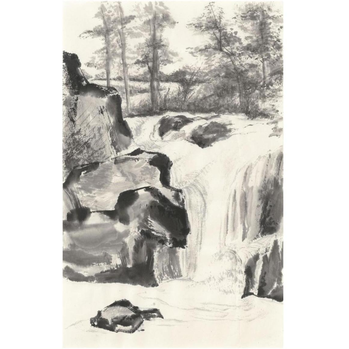 Sumi Waterfall I -Paper Art-30.16&quotx46"