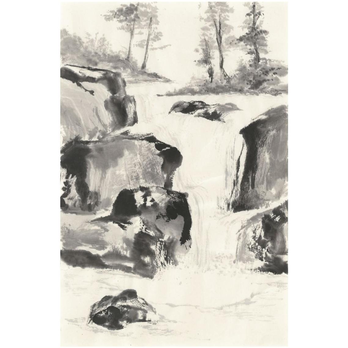 Sumi Waterfall II -Paper Art-22&quotx32"
