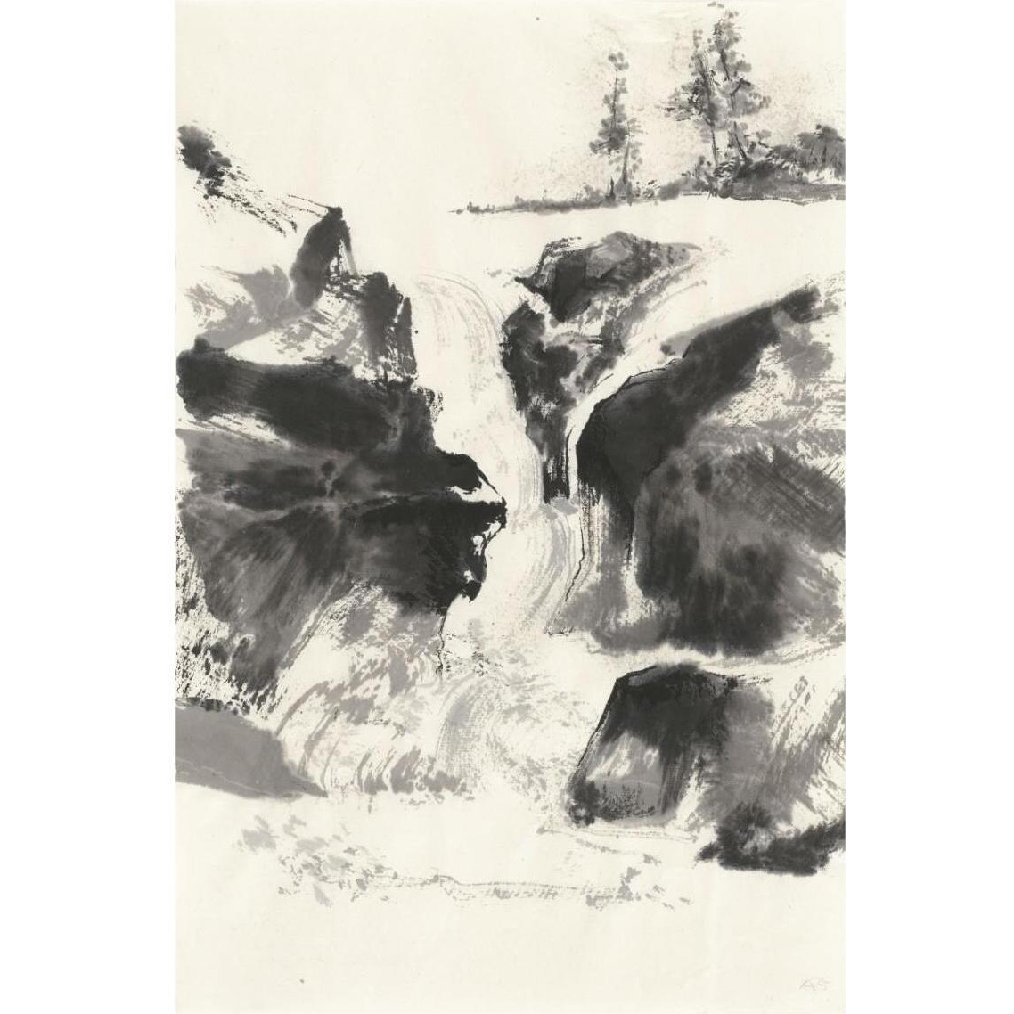 Sumi Waterfall V -Paper Art-14&quotx20"