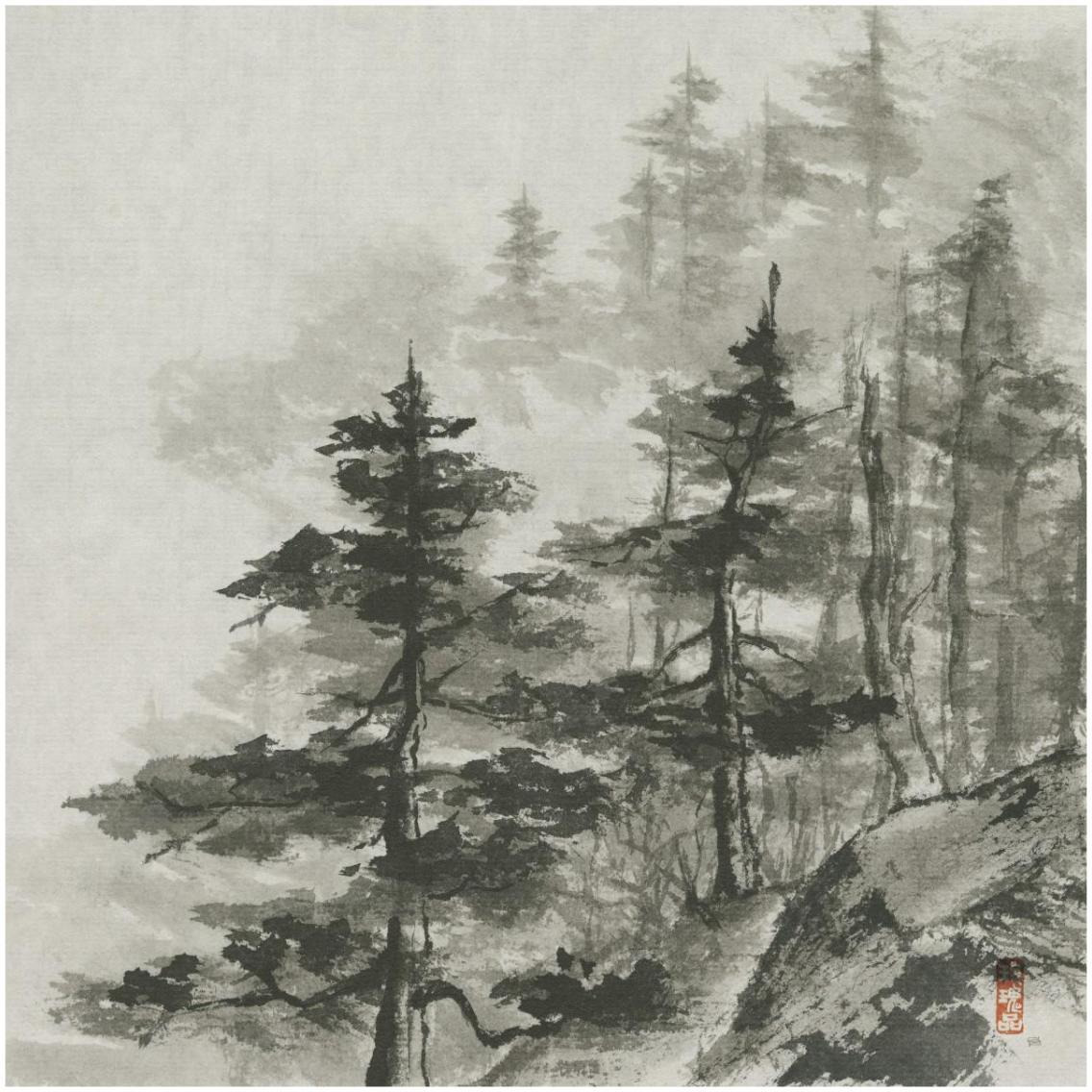 Sumi Treetops Sq -Paper Art-32&quotx32"