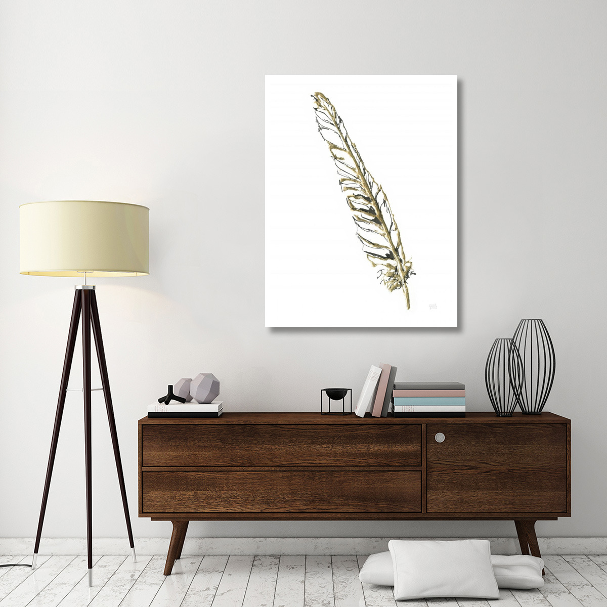 Gilded Swan Feather I -Paper Art-38&quotx50"