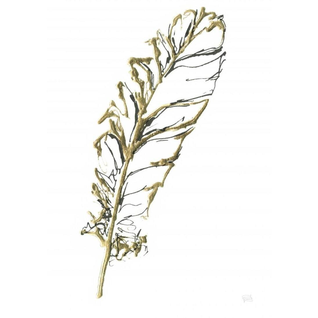 Gilded Turkey Feather I -Paper Art-14&quotx18"