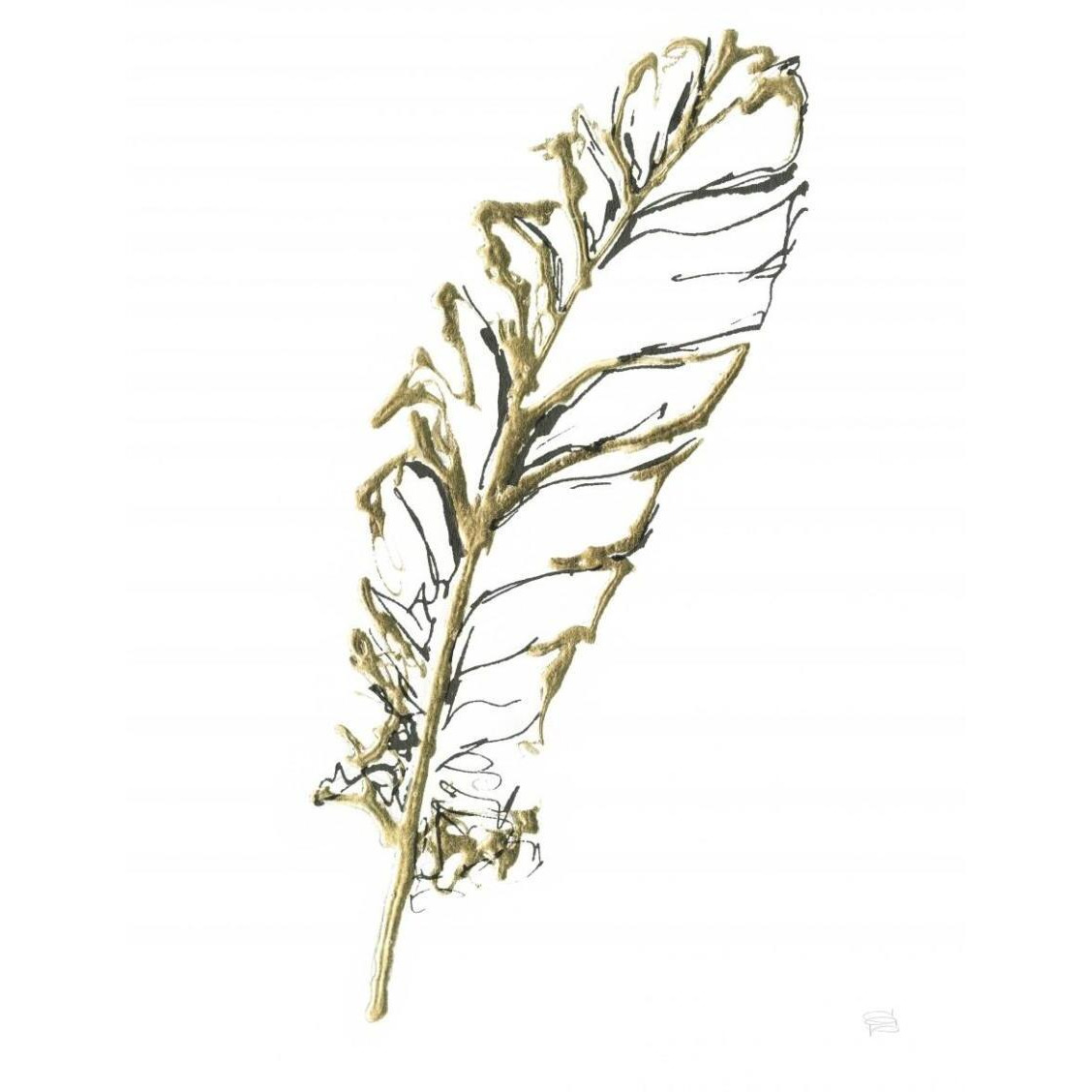 Gilded Turkey Feather I -Paper Art-38&quotx50"
