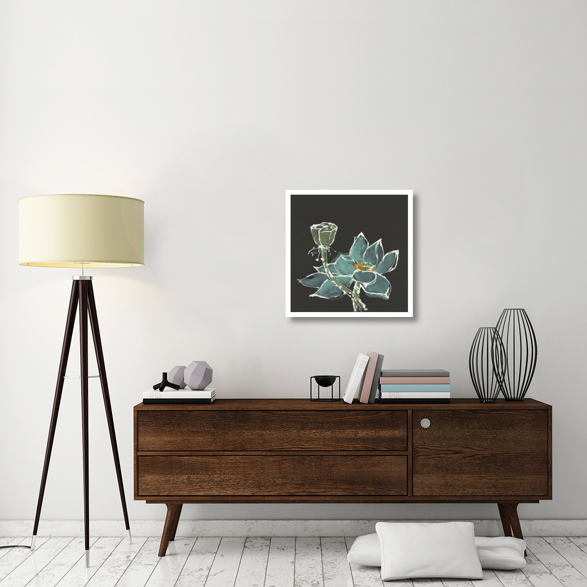 Lotus on Black I -Paper Art-26&quotx26"