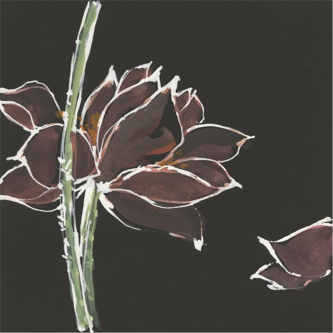 Lotus on Black V -Paper Art-38&quotx38"