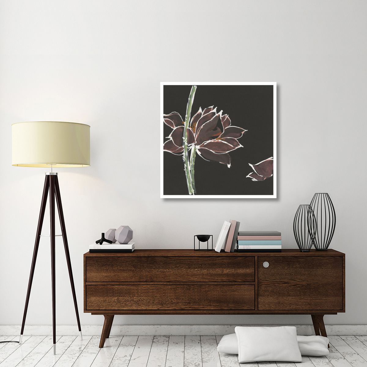 Lotus on Black V -Paper Art-38&quotx38"