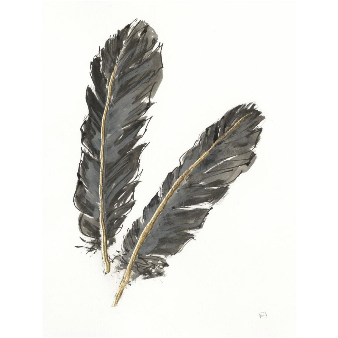 Gold Feathers IV on White -Paper Art-14&quotx18"