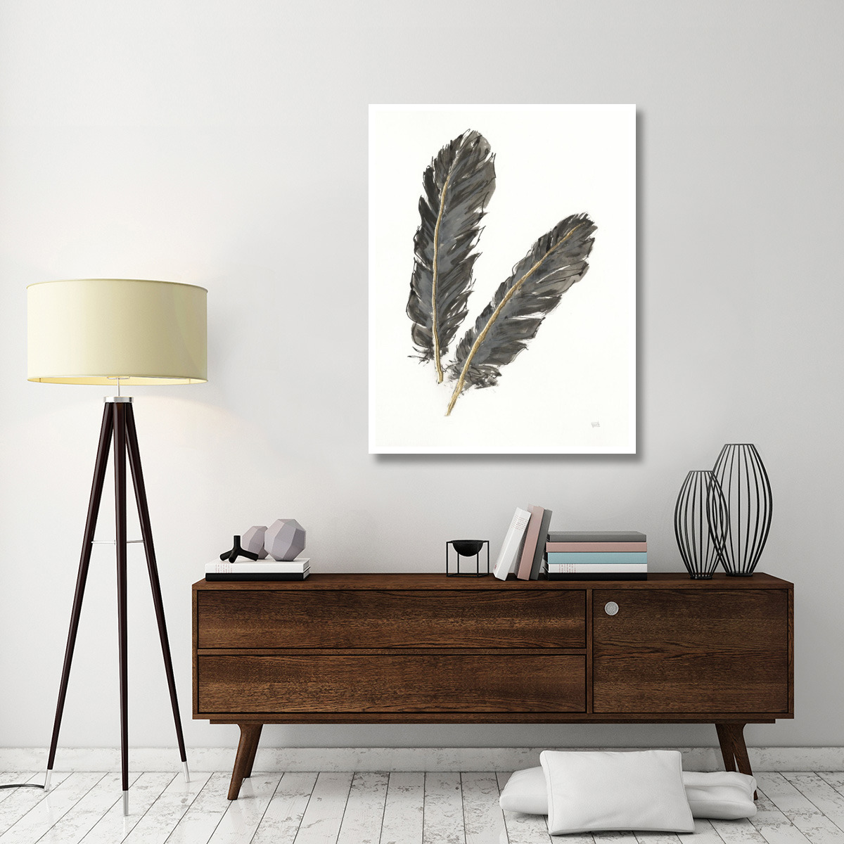 Gold Feathers IV on White -Paper Art-38&quotx50"