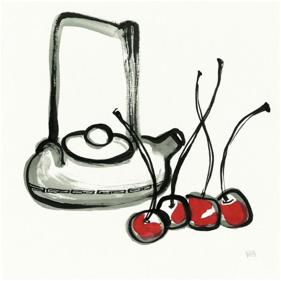 Tea and Cherries -Paper Art-32&quotx32"