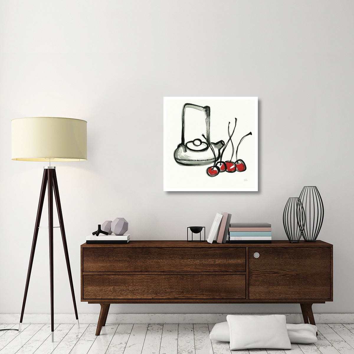 Tea and Cherries -Paper Art-32&quotx32"