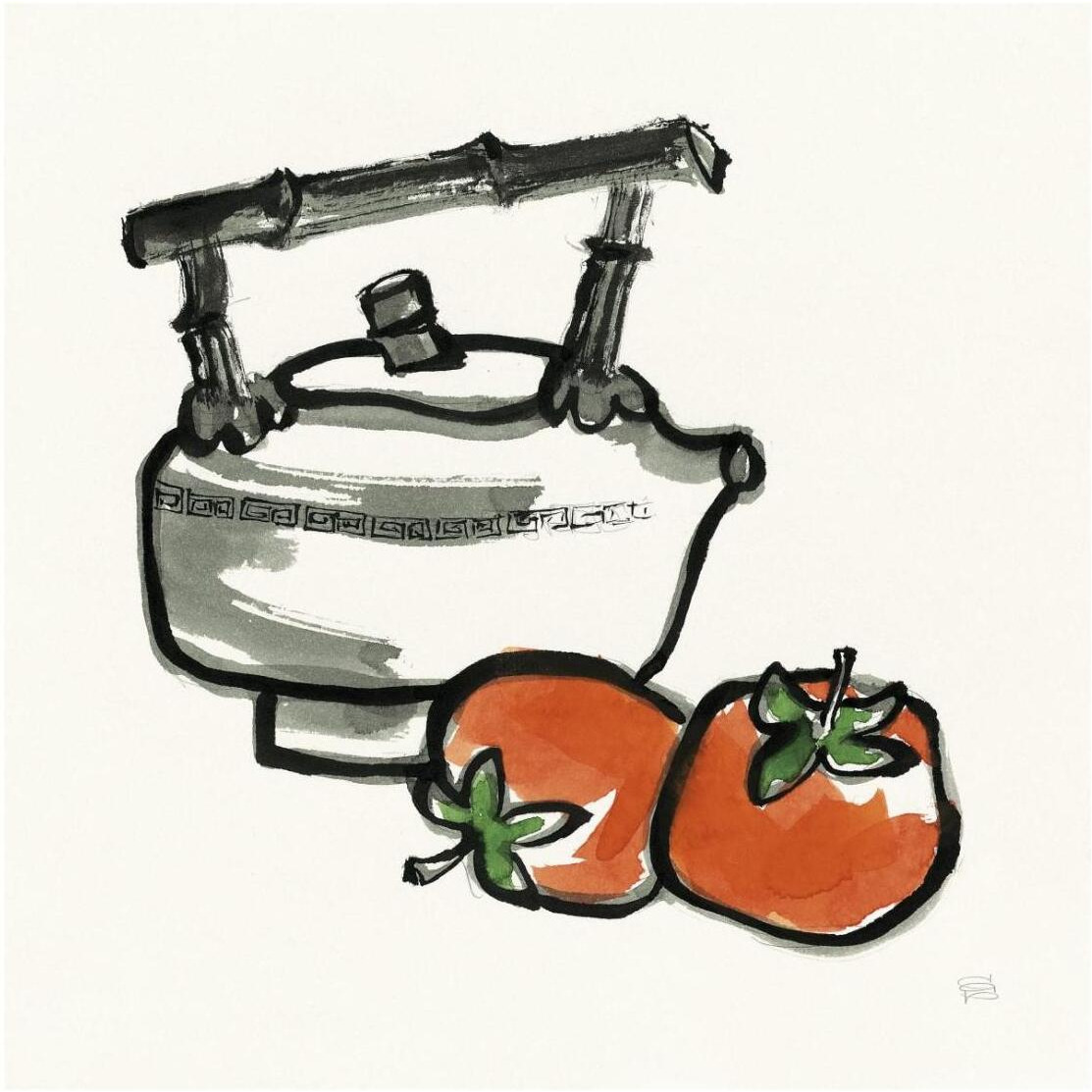 Tea and Persimmons -Paper Art-26&quotx26"