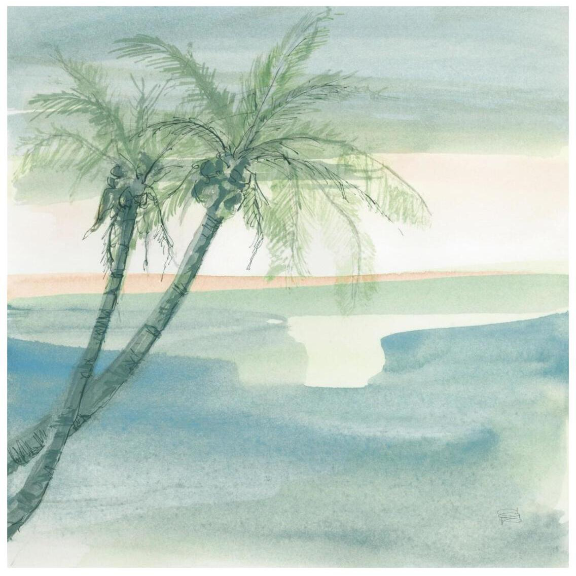 Peaceful Dusk I Tropical -Paper Art-26&quotx26"