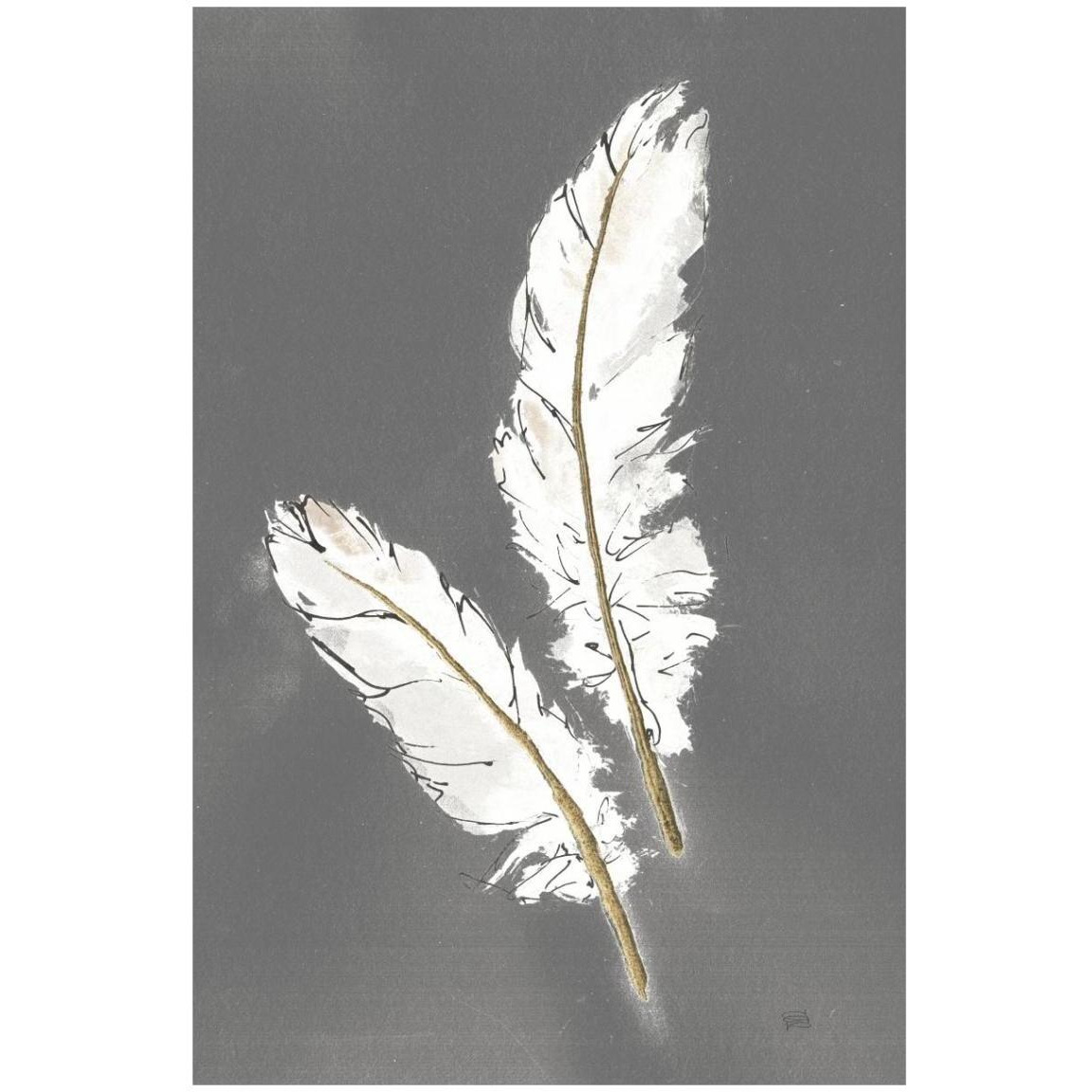 Gold Feathers I on Grey -Paper Art-14&quotx20"
