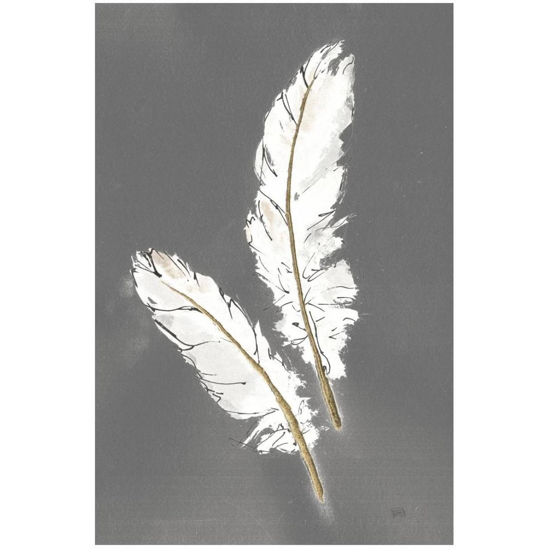 Gold Feathers I on Grey -Paper Art-18&quotx26"