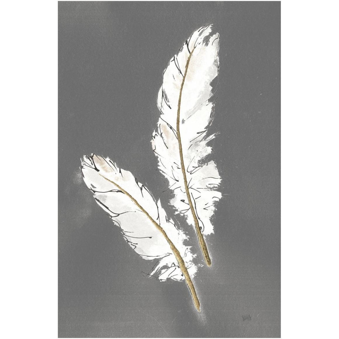 Gold Feathers I on Grey -Paper Art-42&quotx62"