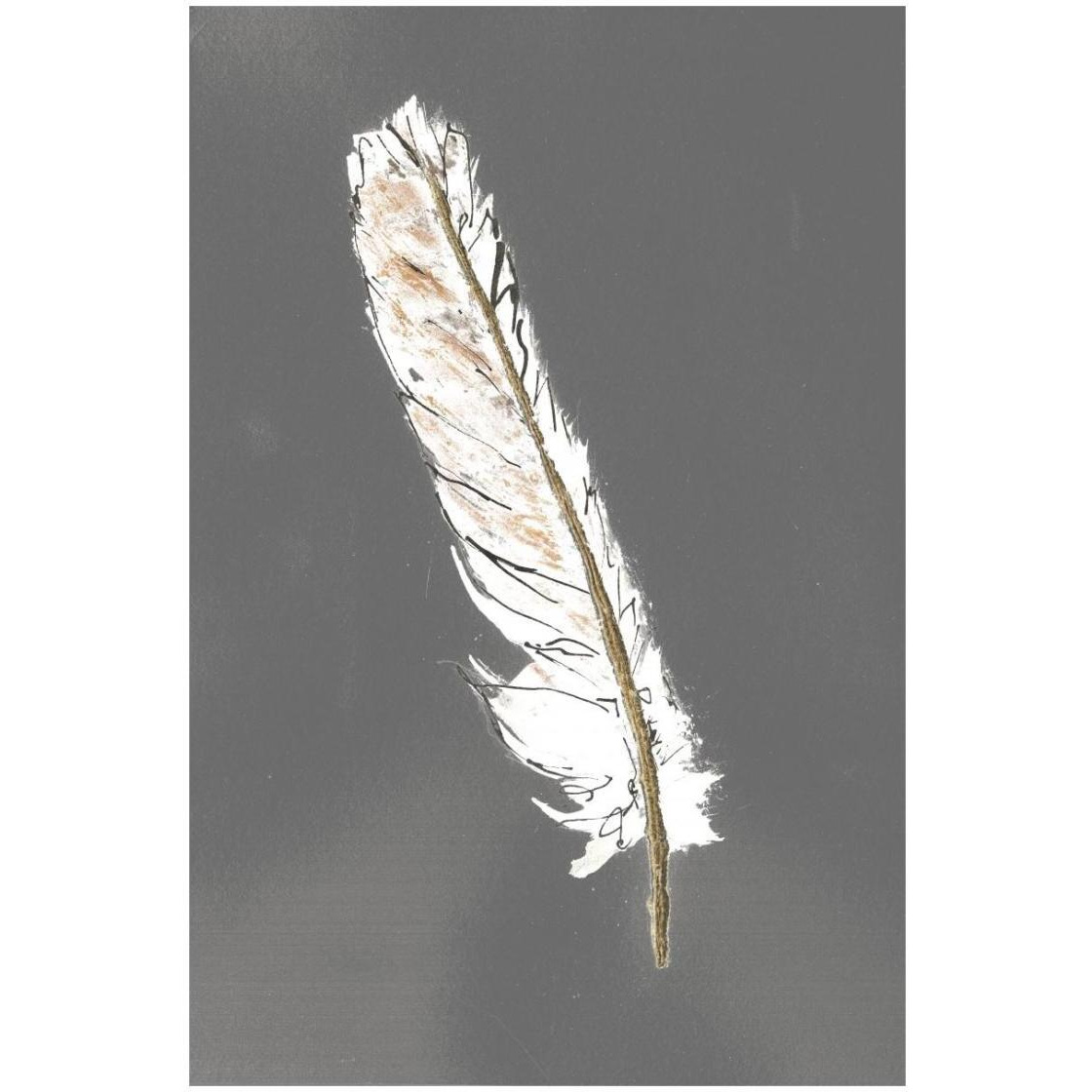 Gold Feathers II on Grey -Paper Art-18&quotx26"
