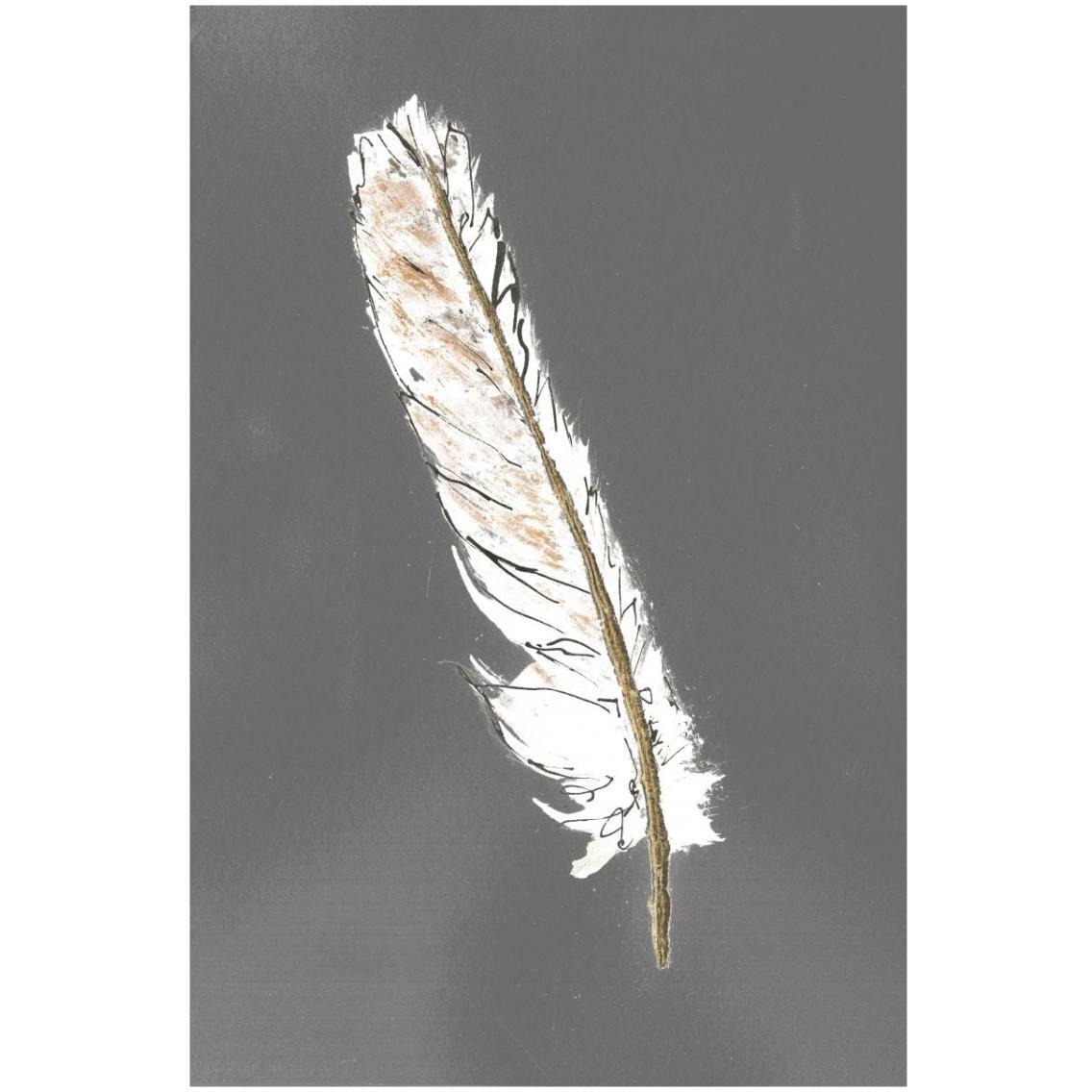 Gold Feathers II on Grey -Paper Art-22&quotx32"
