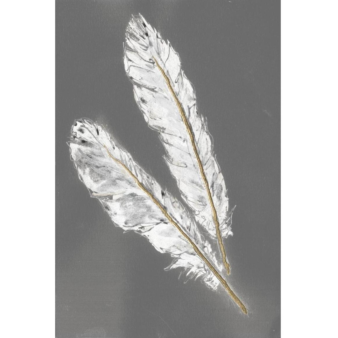 Gold Feathers III on Grey -Paper Art-34&quotx50"
