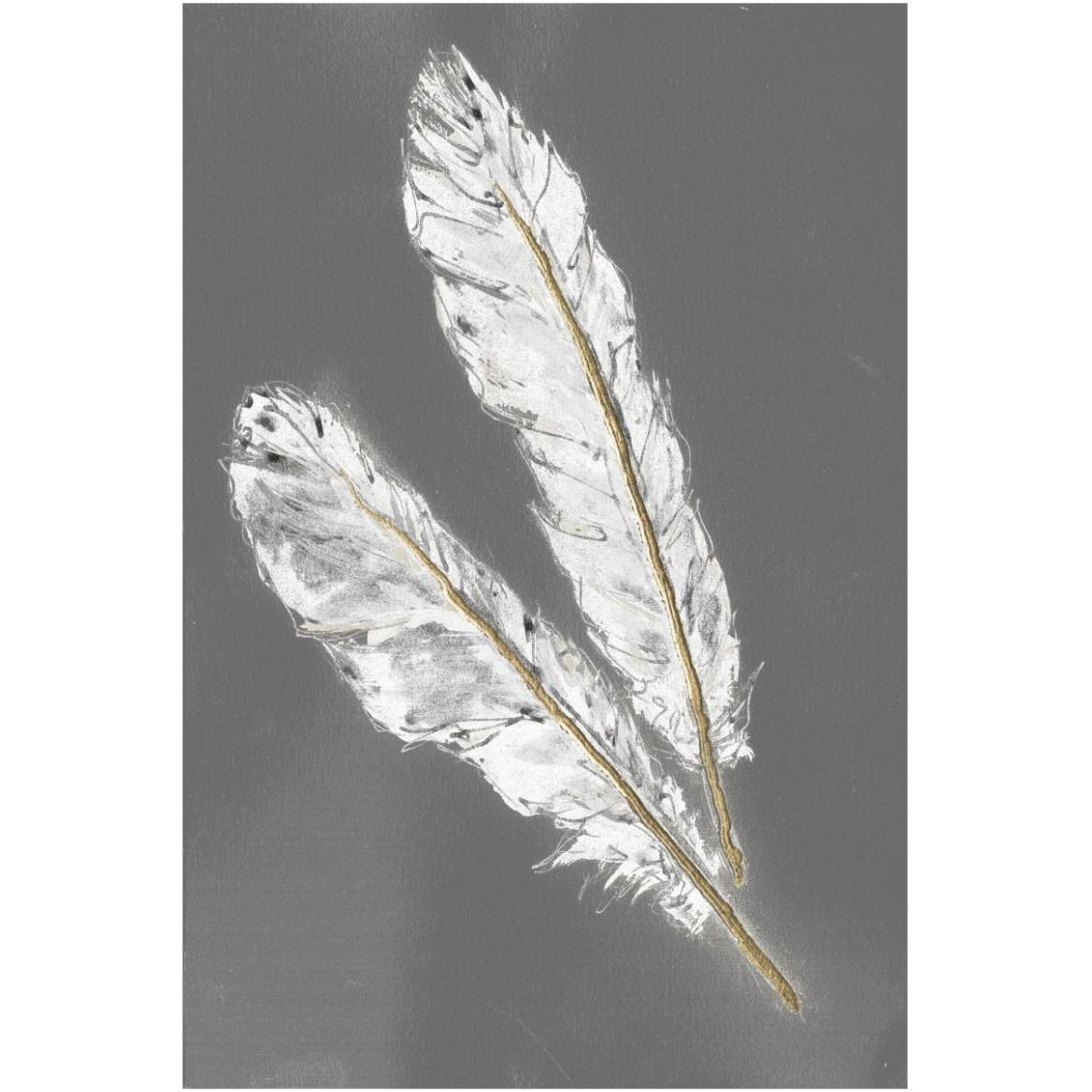 Gold Feathers III on Grey -Paper Art-42&quotx62"
