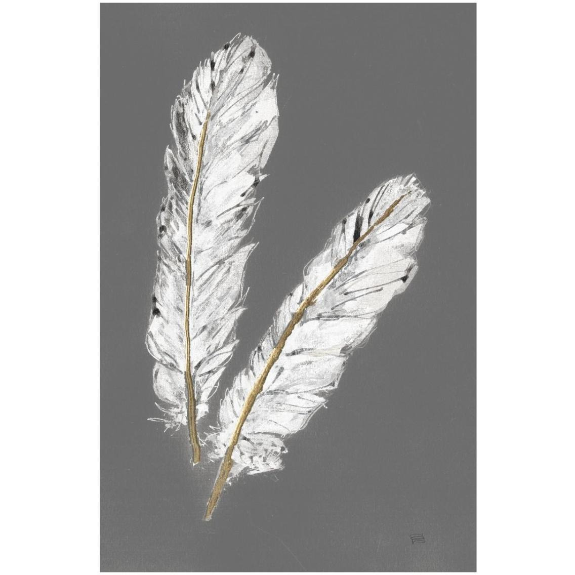 Gold Feathers IV on Grey -Paper Art-22&quotx32"
