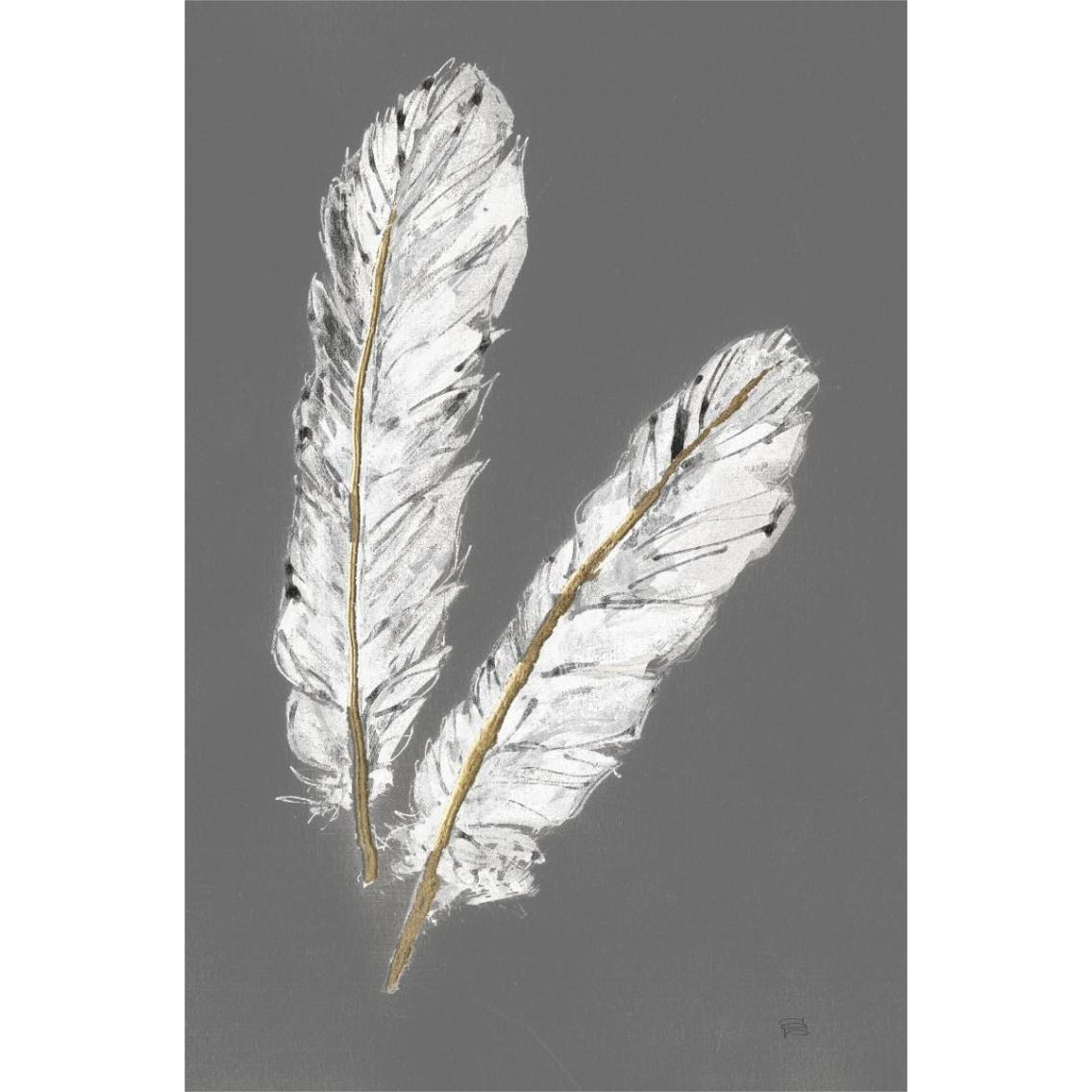 Gold Feathers IV on Grey -Paper Art-26&quotx38"