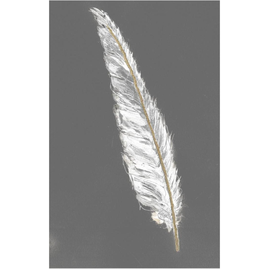 Gold Feathers VI on Grey -Paper Art-16.08&quotx24"