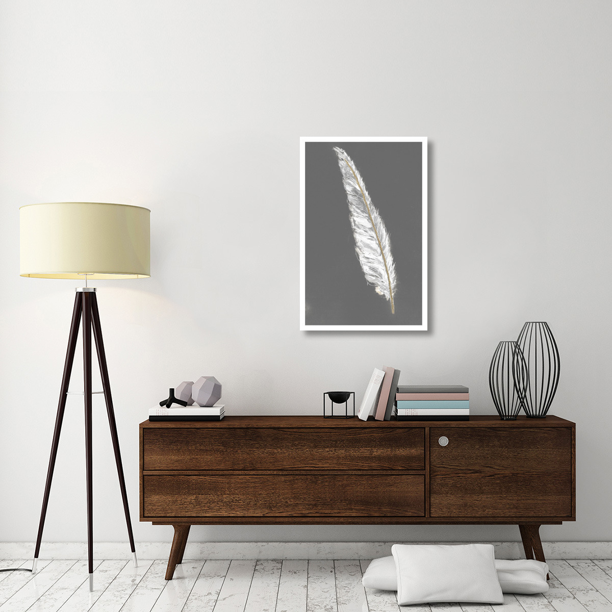 Gold Feathers VI on Grey -Paper Art-25.04&quotx38"