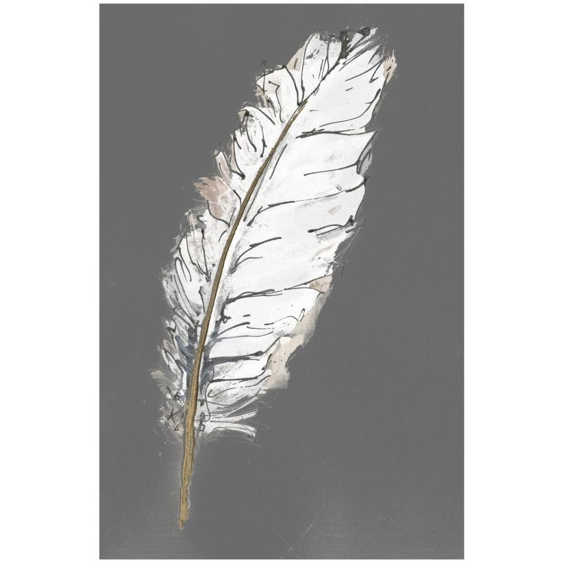 Gold Feathers VII on Grey -Paper Art-14&quotx20"