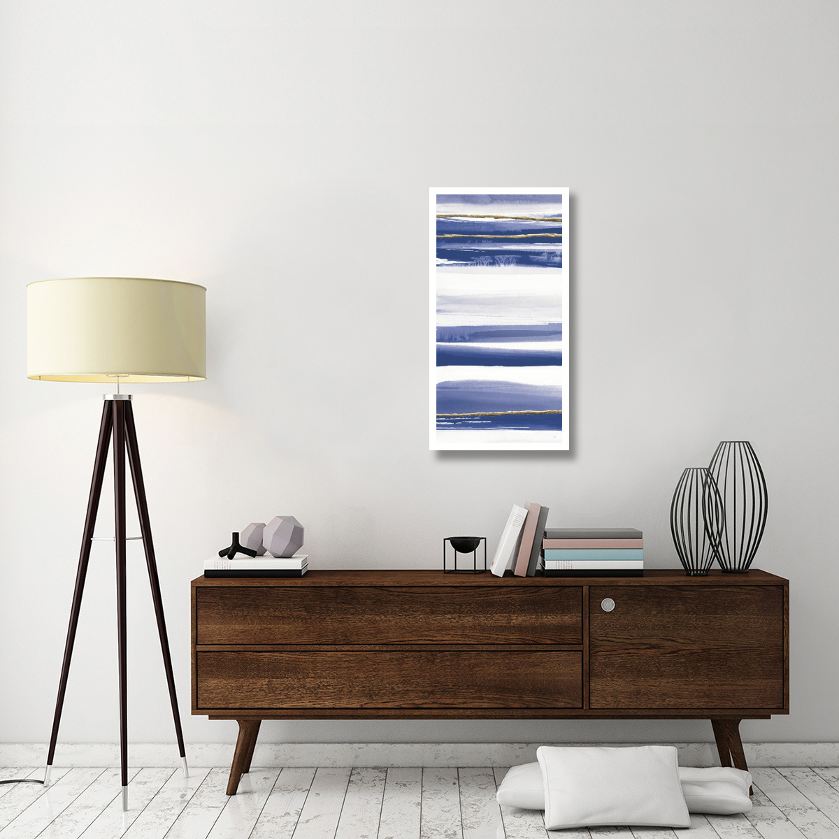 Gilded Grey III Indigo and White Crop -Paper Art-20&quotx38"