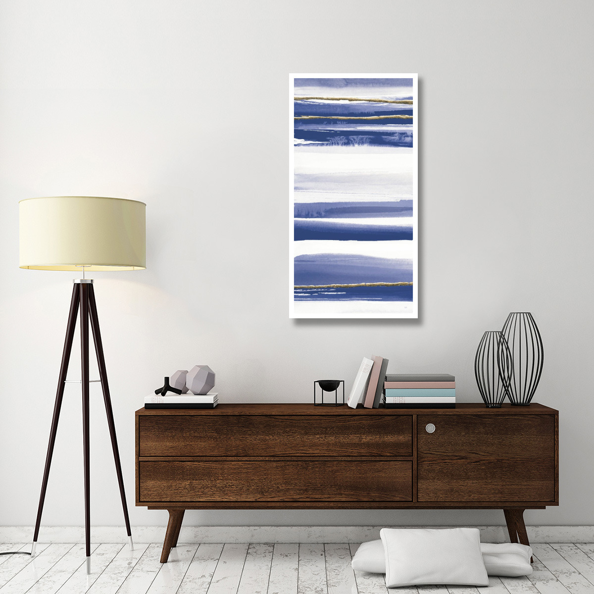 Gilded Grey III Indigo and White Crop -Paper Art-26&quotx50"