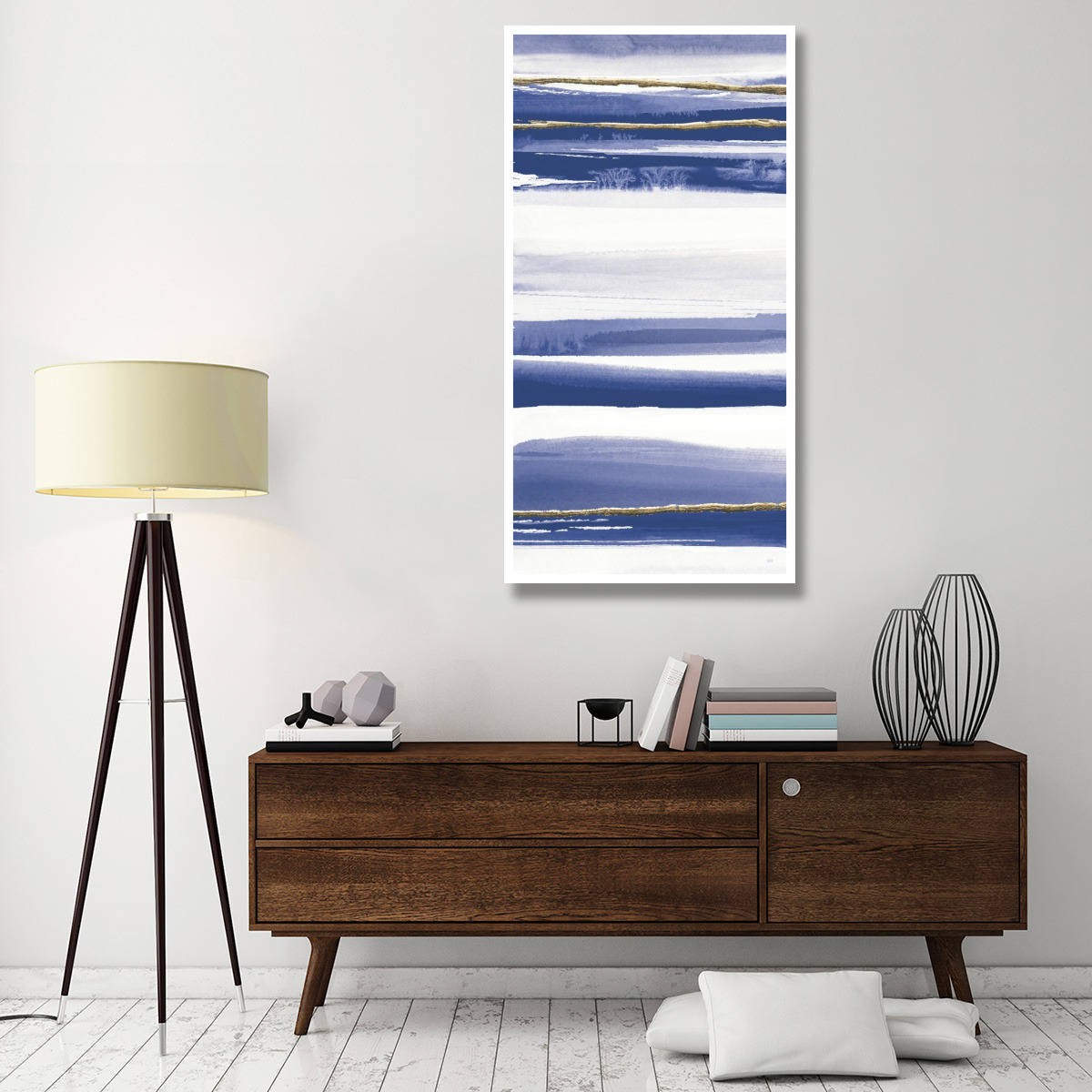 Gilded Grey III Indigo and White Crop -Paper Art-32&quotx62"