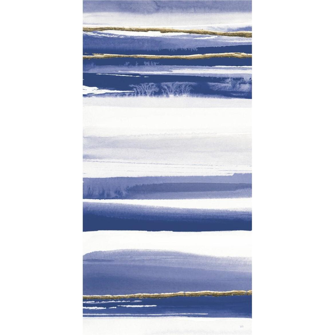 Gilded Grey III Indigo and White Crop -Paper Art-38&quotx74"