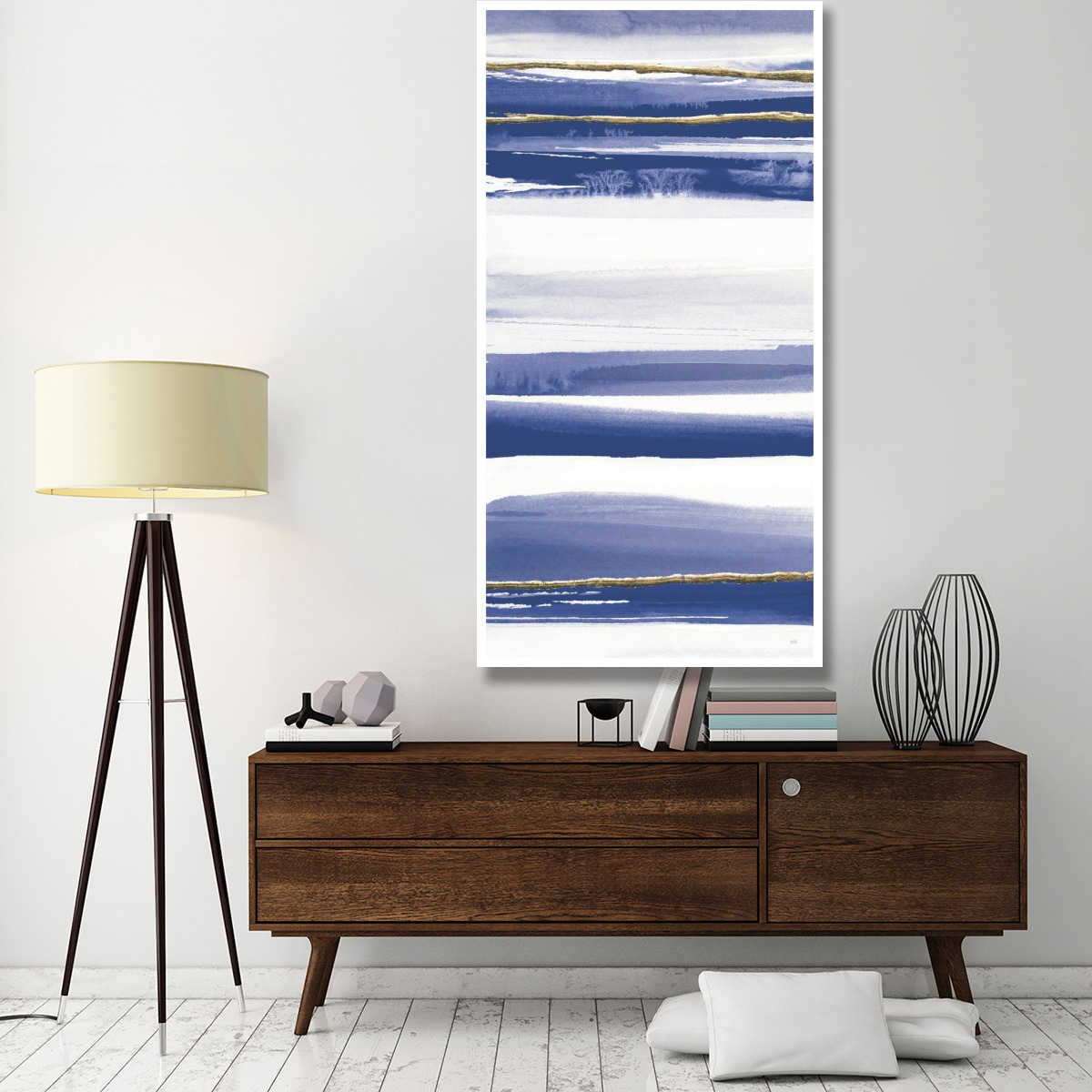 Gilded Grey III Indigo and White Crop -Paper Art-38&quotx74"